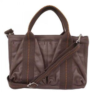 Hermes Handbag Caravan Horizontal PM Leather Brown Silver 2-Way Bag